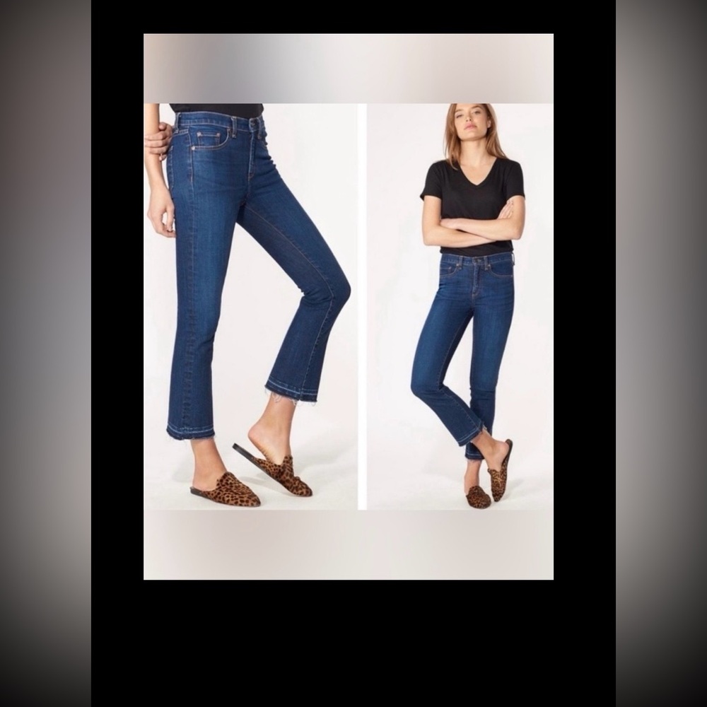 Veronica Beard Carolyn 10” Baby Boot Jeans Raw Hems Boot Cut Legs in Blue Sz. 28